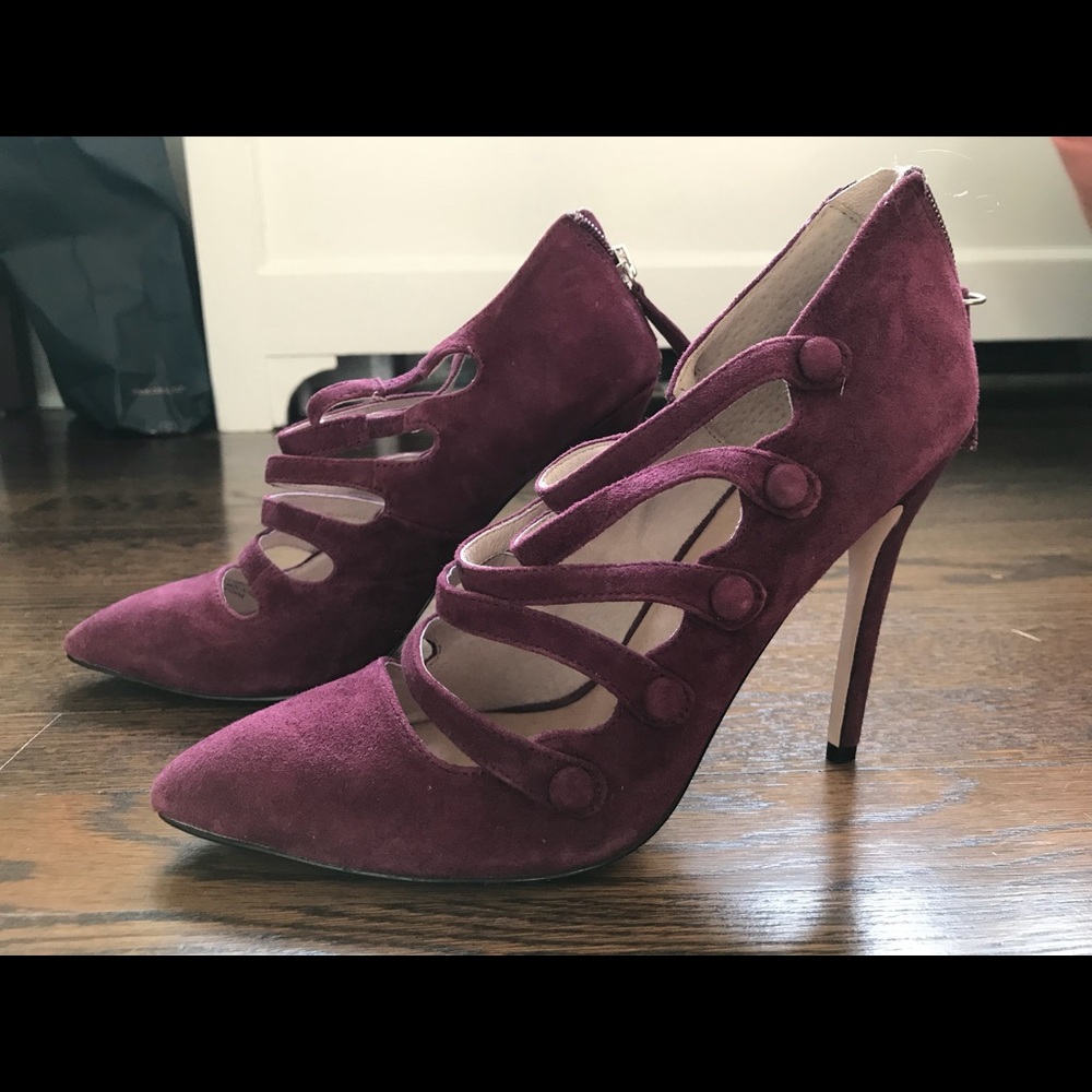 Suede Magenta Stiletto Shoes with Straps